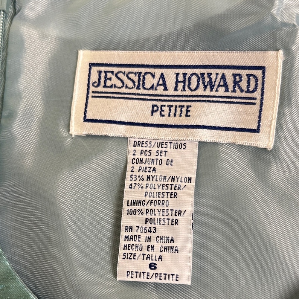Jessica Howard Teal 2-Piece Jacket & Skirt Set Floral Embroidered  Dress Sz 6P - Picture 11 of 13